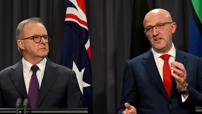 Anthony Albanese and ASIO director-general Mike Burgess in Canberra on Monday. Picture: AAP