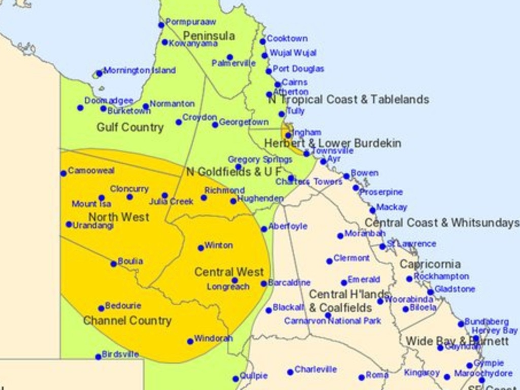 Severe thunderstorms are also expected in the area. Picture: Bureau of Meteorology