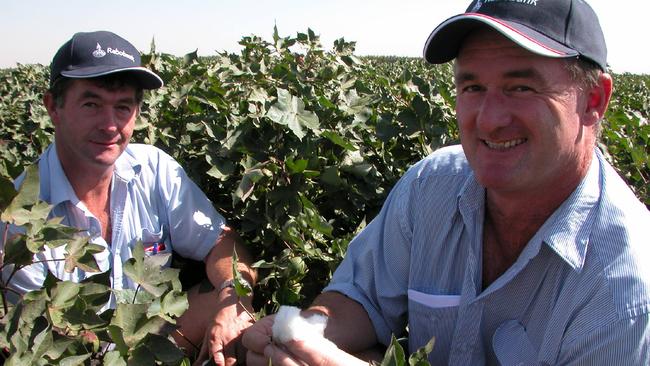 Roger (left) and Tim Commins on-farm in 2008. Picture: File