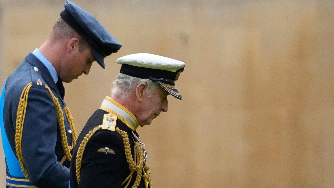 Prince William, Prince of Wales, and King Charles III arrive to attend the Committal Service for Queen Elizabeth II in St George's Chapel. (Photo by Gregorio Borgia / POOL / AFP)