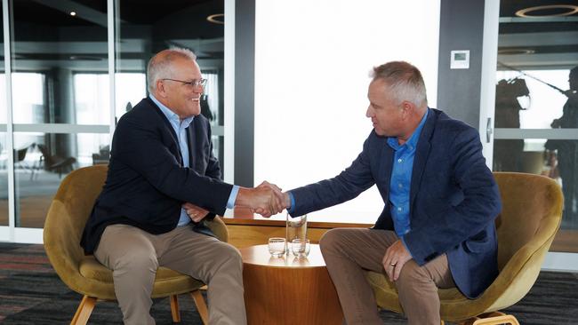 Prime Minister Scott Morrison is campaigning in Tasmania and met up with the new Premier Jeremy Rockliff. Picture: Jason Edwards