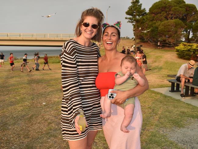 Sam Richardson, Teaghan Berry and Woody at the San Remo Christmas Carols at the foreshore on Friday, December 20, 2024. Picture: Jack Colantuono