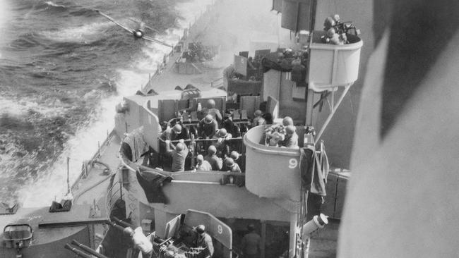 A kamikaze plane about to crash into the USS Missouri during the battle of Okinawa. Picture: Australian War Memorial.