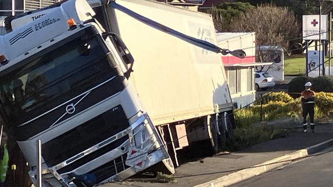 Truck driver believed to have suffered a medical episode before fatal crash on Clarence St, Bellerive near the Quay. He was announced dead on the scene. Picture: Chris Kidd