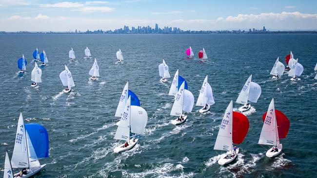 Racing at the 2025 world Etchells championships on Port Phillip Bay. Credit: Nic Douglass