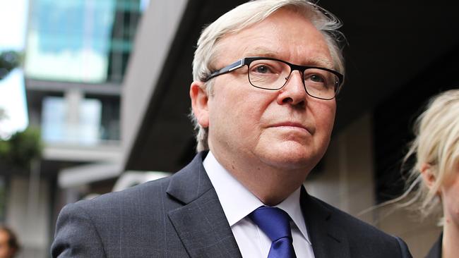 Kevin Rudd after giving evidence at an inquest into the failed pink batts program. Picture: Jack Tran