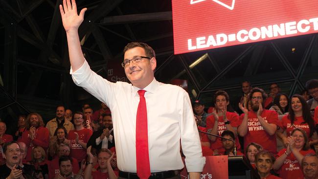 Daniel Andrews with supporters at Federation Square.