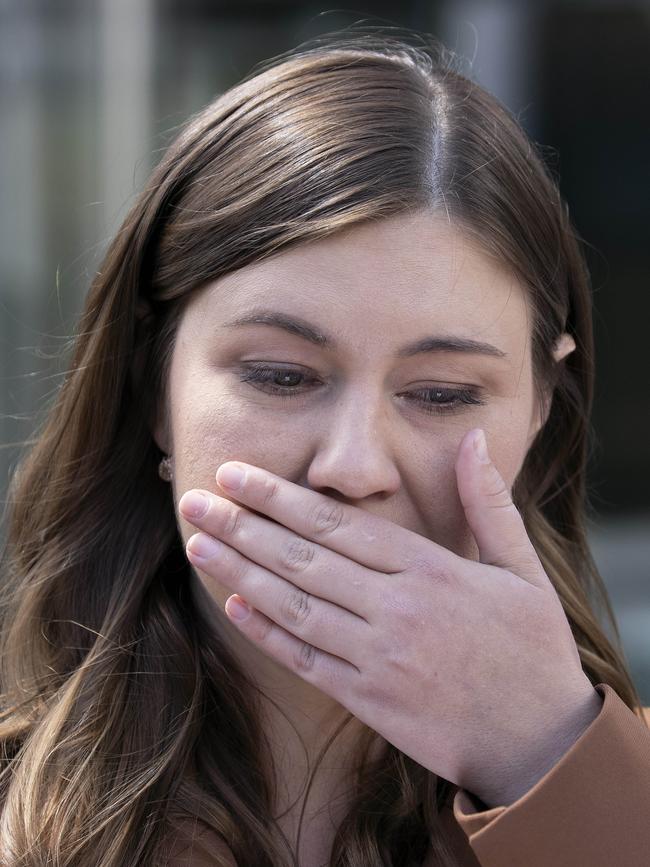 Brittany Higgins outside the Magistrates Court in Canberra. Picture: NCA NewsWire / Gary Ramage