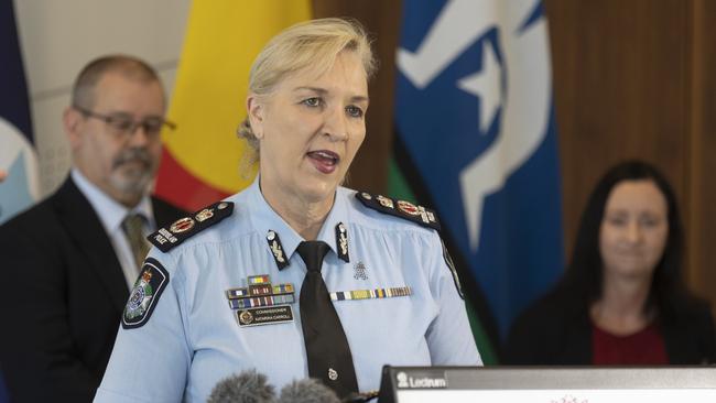 Police Commissioner Katarina Carroll addresses the media during a press conference in Brisbane on Monday. Picture: NewsWire / Sarah Marshall.