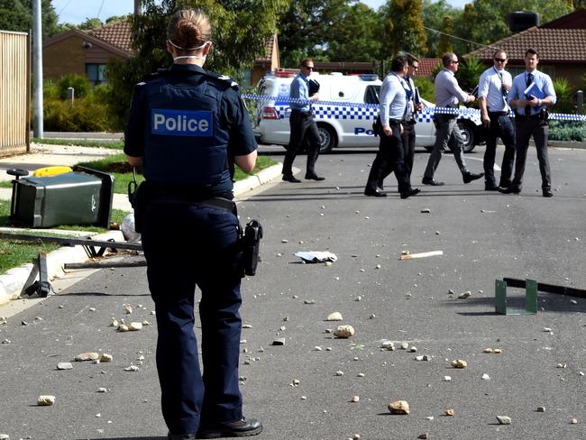 Rocks thrown at police at a party that got out of hand at an AirBnB at Attunga Grove, Werribee. Picture: Nicole Garmston