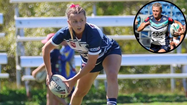 Central Queensland rugby league player Alenna Whipp is looking to follow in the footsteps of her cousin and NRLW star Emma Manzelmann (inset).