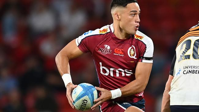 BRISBANE, AUSTRALIA - MARCH 30: Kalani Thomas of the Reds in action during the round six Super Rugby Pacific match between Queensland Reds and ACT Brumbies at Suncorp Stadium, on March 30, 2024, in Brisbane, Australia. (Photo by Albert Perez/Getty Images)