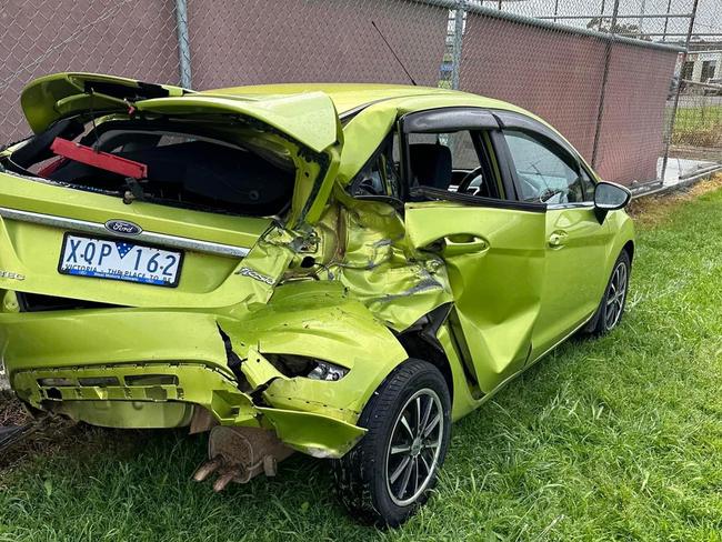 Elanah saw all the glass and car parts from her car, which was parked on the nature strip about 200m down the road from where she had originally parked it.