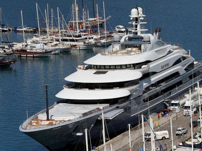 Russian businessman Victor Rashnikov's luxury yacht, which is named Ocean Victory. Picture: Getty