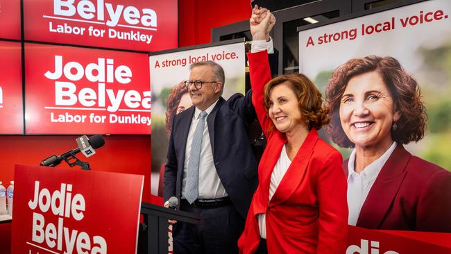 Prime minister Anthony Albanese at Jodie Belyea's Dunkley by- election campaign launch at the Karingal Football and Netball Club in Frankston. Picture: Jake Nowakowski