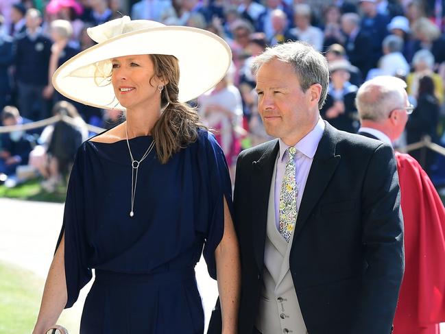 Tom Bradby with wife Claudia at the wedding of Prince Harry to Meghan Markle, May 2018. Bradby’s interview with the couple at the end of their African tour in 2019 was the first indication that not all was well in the House of Windsor. Picture: Ian West – WPA Pool/Getty Images