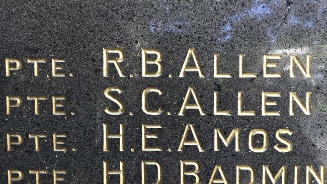 The Allen brothers' names on Manly War Memorial