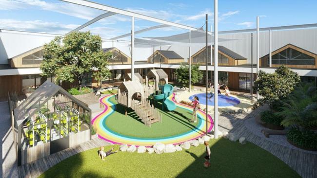 A view of the planned outdoor play area at a proposed Aurrum childcare centre at HomeCo Penrith. Picture: Supplied