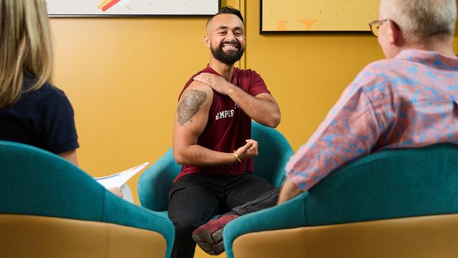 Kunal Sabharwal interviewing for a hospitality job, where people with tattoos are encouraged to apply. For teachers, however, schools may not be quite as embracing. Picture: Matt Loxton