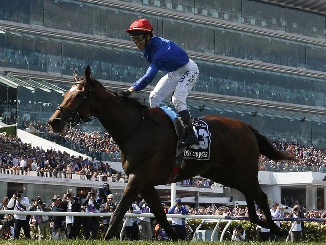 MELBOURNE, AUSTRALIA - NOVEMBER 06:  Kerrin McEvoy rides #23 Cross Counter to win race seven the Lexus Melbourne Cup during Melbourne Cup Day at Flemington Racecourse on November 06, 2018 in Melbourne, Australia. (Photo by Robert Cianflone/Getty Images)