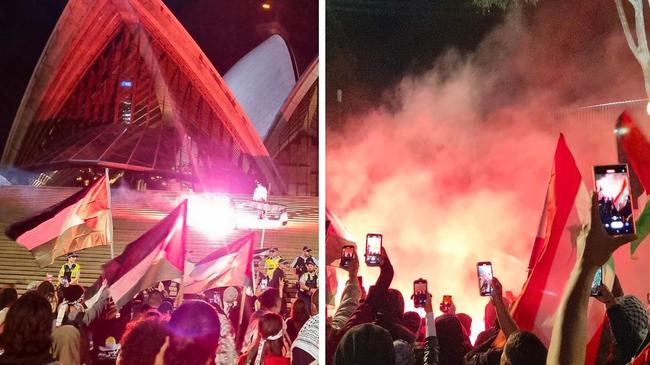 Anti-Semitism in full cry at the Sydney Opera House. Pictures: Jasmine Kazlauskas/news.com.au