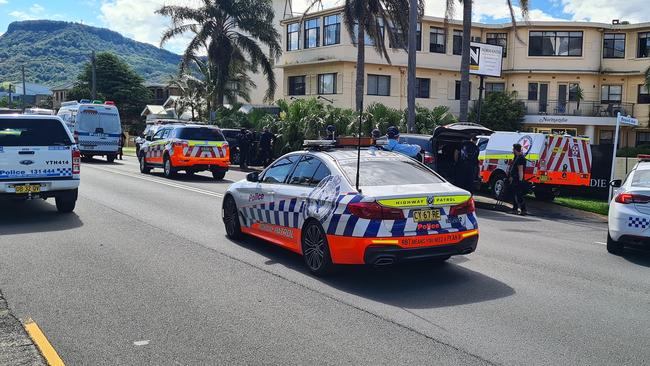 Multiple police vehicles were on the scene throughout the stand-off. Picture: Darren Malone