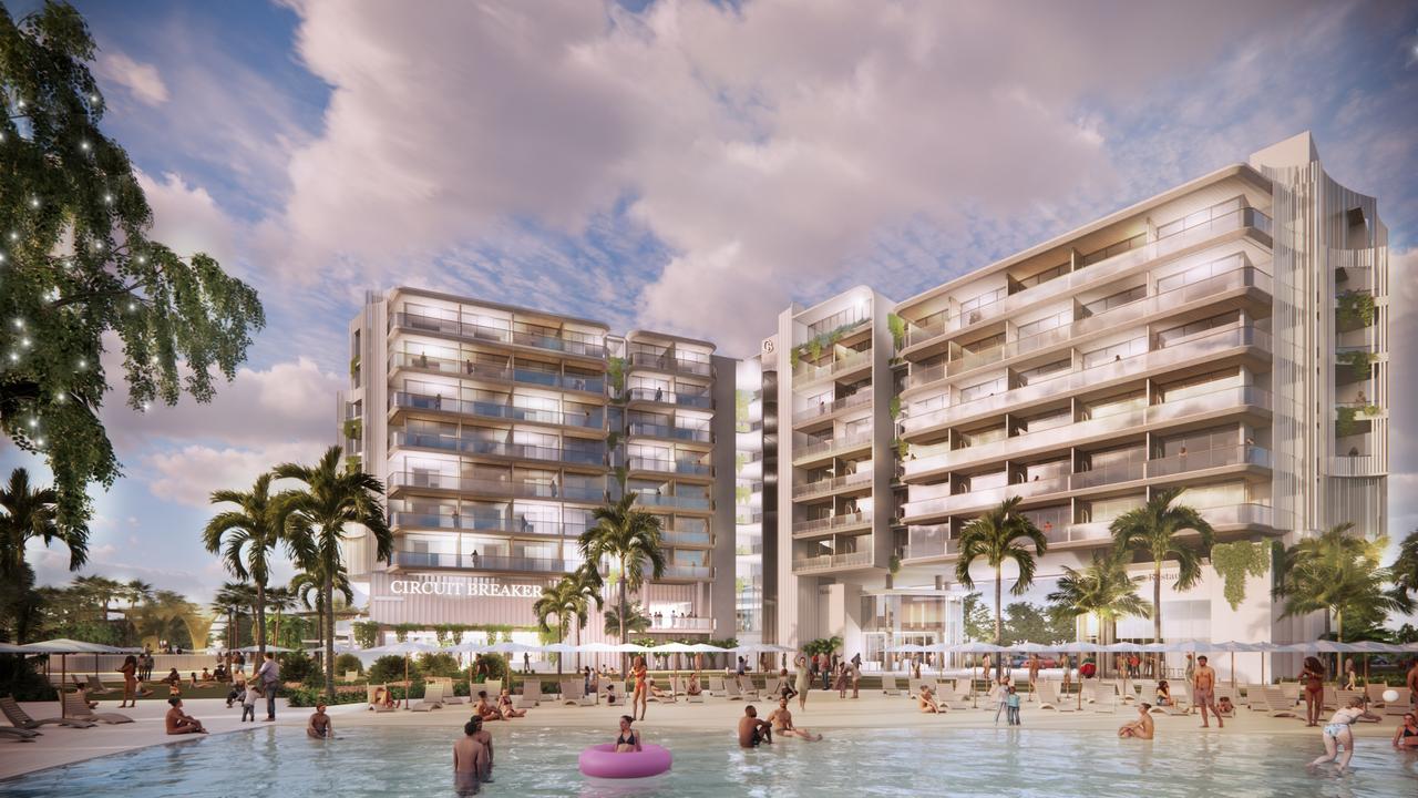 Render of the hotel section of the Townsville Waterpark, Beach Club &amp; Hotel. Picture: CA Architects.