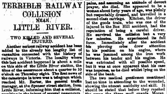 The Sunbury accident is reported in The Argus on April 6, 1884. Picture: Trobe collection, National Library of Australia.