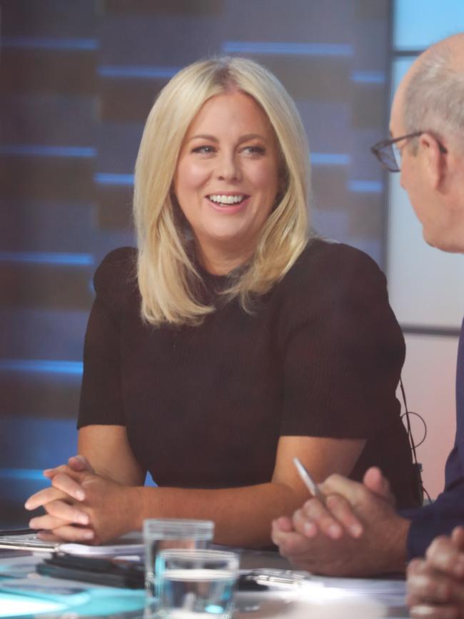 Sam Armytage on set during her last shift on Sunrise. Picture: John Grainger