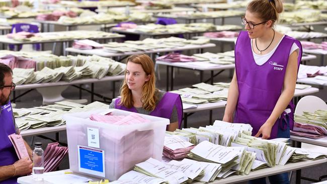 The long count by the AEC (above) after July’s Federal election boosted support for online voting, but that has received a setback after the Census. Picture: AFP