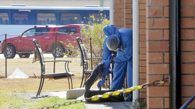 Police outside of the unit where Tyrone &#39;Tubby&#39; Baynton was killed by Mala Owen Geissler on October 11, 2015. Picture: Tony Martin