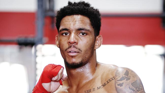 WEEKEND TELEGRAPH - 22.11.23MUST NOT PUBLISH BEFORE CLEARING WITH PIC EDITOR - NRL player Jason Saab pictured training for his professional boxing match at Final Round Gym in Prestons. Picture: Sam Ruttyn