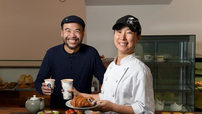 By Blackbird has reopened after a year hiatus – in Hutt St. Pastry chef Chakey Kim (front) and her partner Jin Lim at their new shop. Photo: Naomi Jellicoe