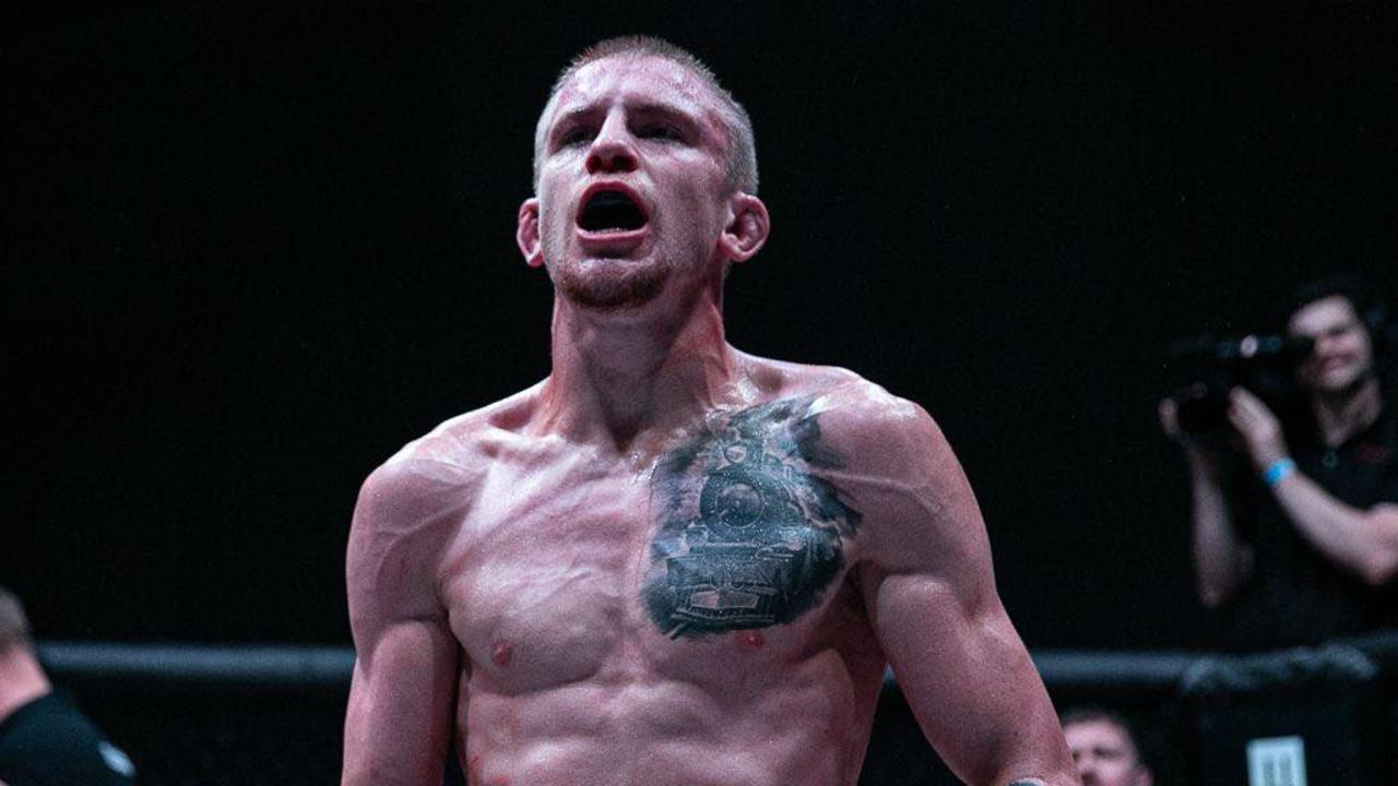 Toowoomba MMA fighter Tom Nolan after winning a points decision against Trevor Sinclair at Carara Stadium on the Gold Coast in 2021.