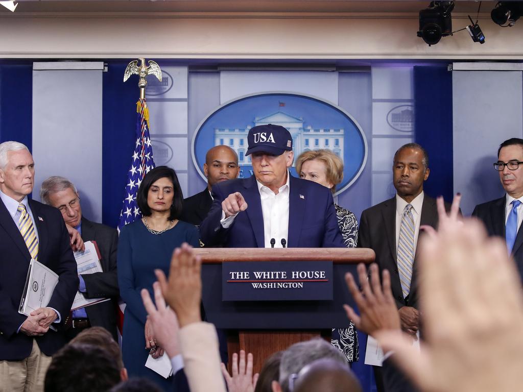 President Donald Trump speaks during briefing on coronavirus in the Brady press briefing room at the White House, Saturday, March 14, 2020, in Washington. Picture: Alex Brandon