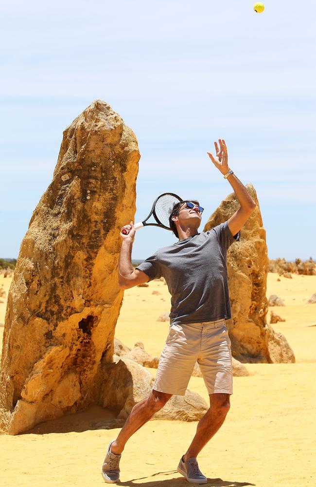 Roger Federer at The Pinnacles to promote the Hopman Cup. Picture: Getty Images