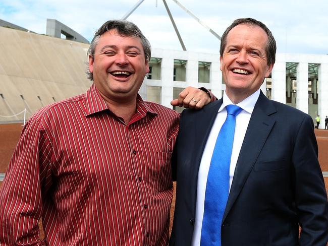 Beaconsfield mine disaster survivor Brant Webb and Opposition Leader Bill Shorten the Opening of the 44th Parliament at Parliament House in Canberra.