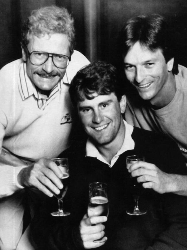 Former spin bowler Peter Taylor with teammates Mark Taylor and Steve Waugh in 1989.