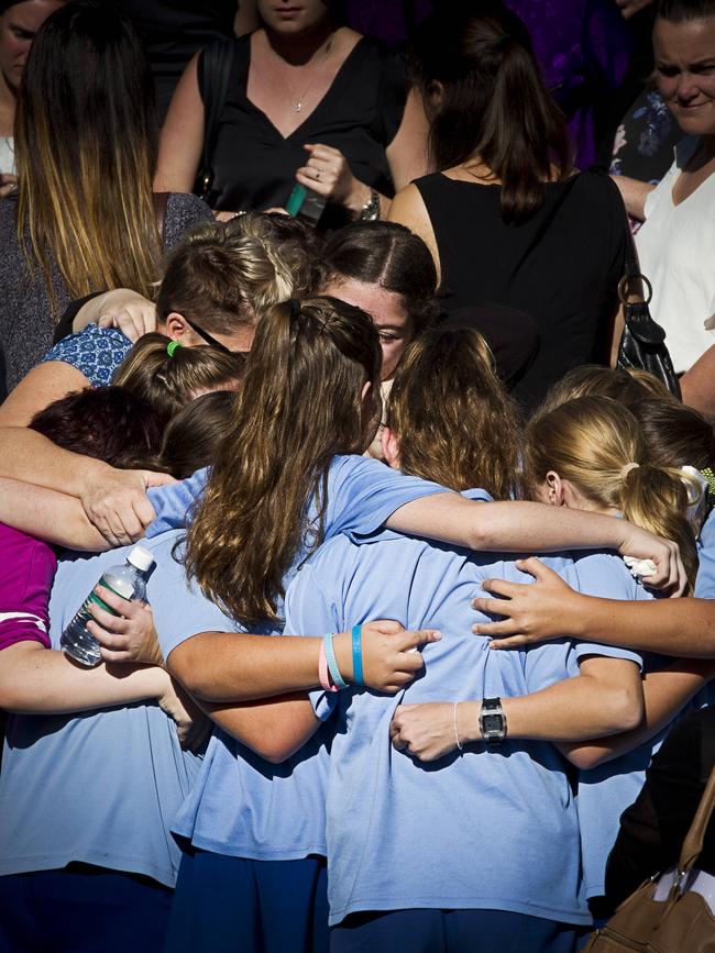 Students gather with family and friends of Ryan Teasdale. Picture: Jenny Evans