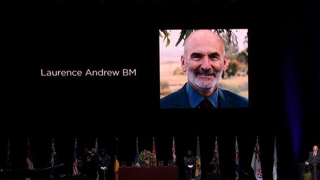 Laurence ‘Laurie” Andrew was remembered during the Bushfire State Memorial at Qudos Bank Arena on February 23.