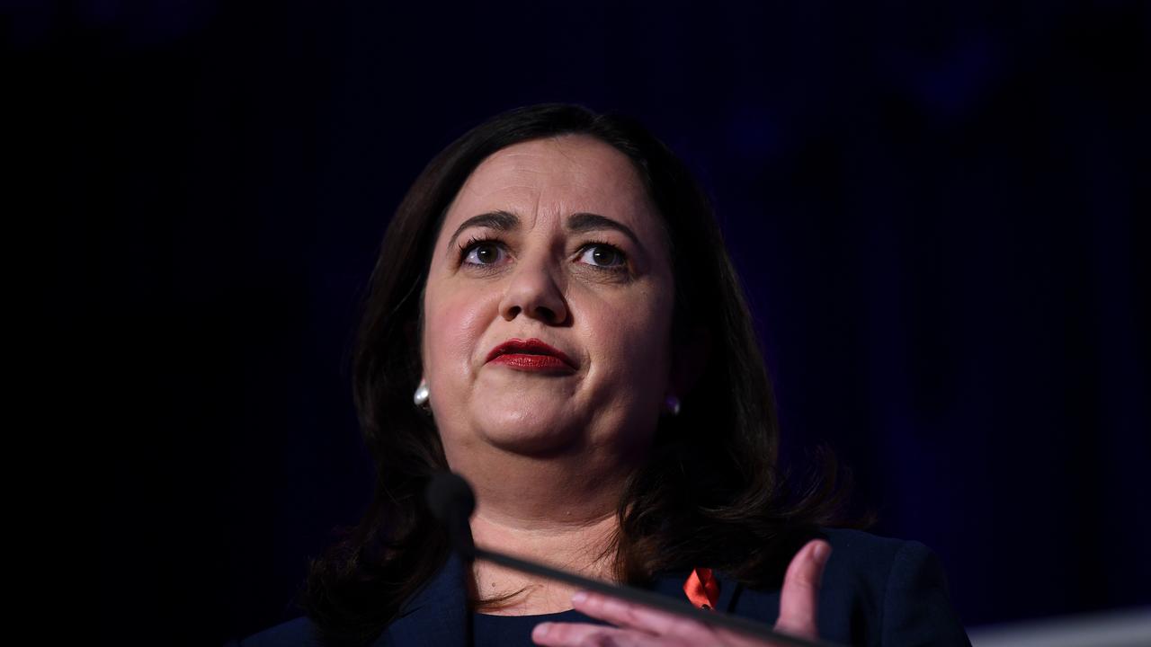 Queensland Premier Annastacia Palaszczuk speaks during a leaders debate with Opposition Leader Deb Frecklington ahead of the state election on October 31, at the Brisbane Convention &amp; Exhibition Centre. Picture: NCA NewsWire / Dan Peled