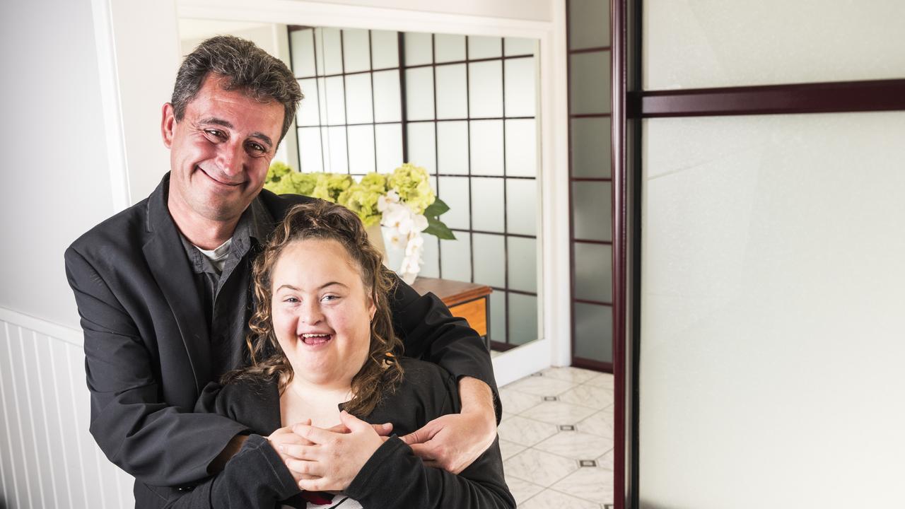 The Business disAbility Awards of Australia co-founder Paul Wilson with his daughter Jazmyn Wilson at the 2021 launch, Monday, July 26, 2021. Picture: Kevin Farmer