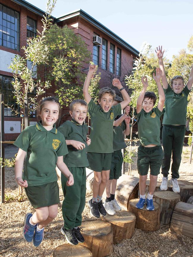 Morgan, Kieran, Murdoch, Callaghan, Oliver and Raf playing in their new playground. Picture: Ellen Smith