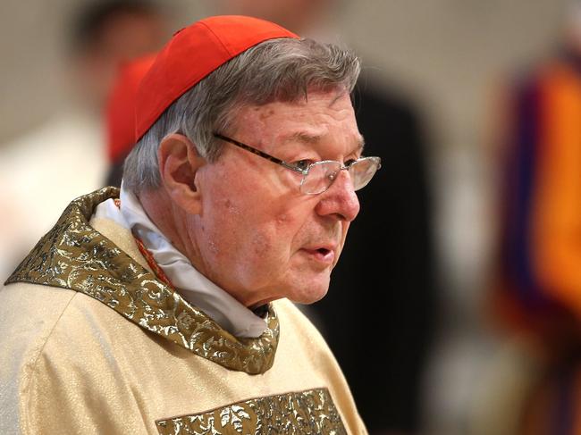 VATICAN CITY, VATICAN - APRIL 13:  Former archbishop of Sydney cardinal George Pell attends the Chrism Mass given by Pope Francis at St. Peter's Basilica on April 13, 2017 in Vatican City, Vatican. The Chrism Mass is the traditional liturgy, during the course of which the oils to be used in the sacraments of initiation, Holy Orders and healing throughout the coming year are blessed.  (Photo by Franco Origlia/Getty Images)