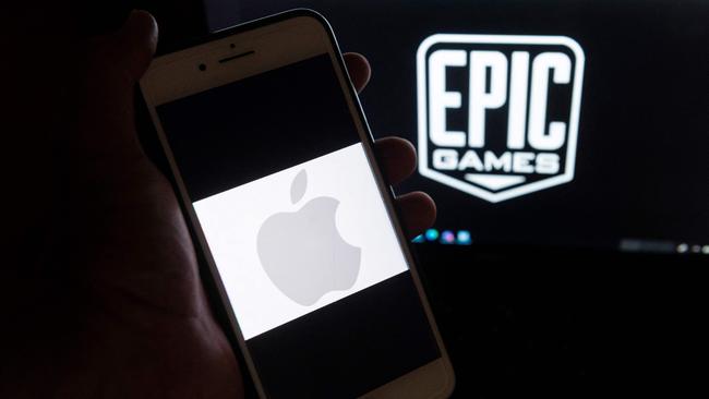 The logos of Epic Games and Apple. Picture: AFP