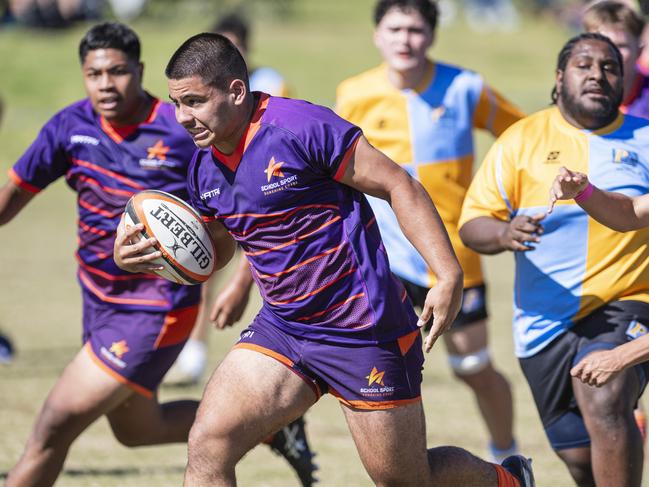 Subita Lui of Sunshine Coast against Peninsula in QRFSU 17-18 years Boys State Championship rugby union at Highfields Sport Park, Thursday, May 23, 2024. Picture: Kevin Farmer