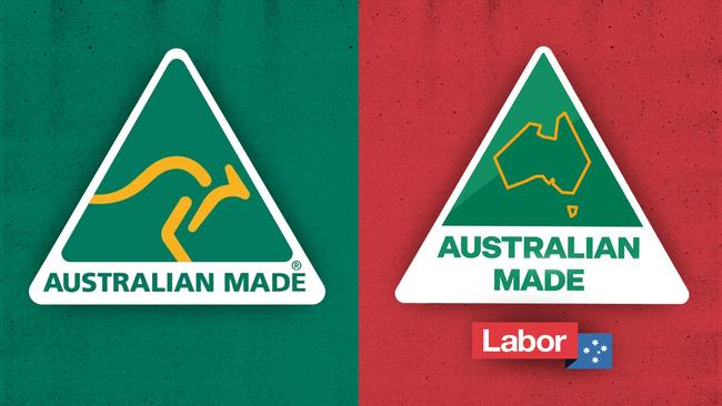 The ‘Australian Made’ logo has appeared on Labor’s website, with MPs also using a modified version, right, on their social media accounts.