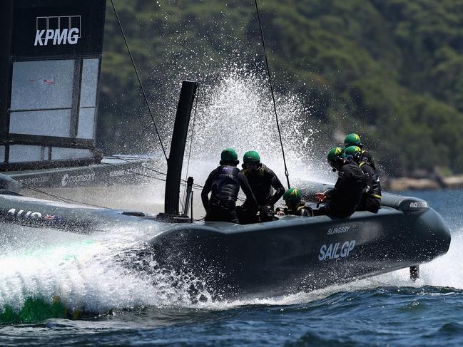 Australia SailGP Team trains during a practice session ahead of SailGP Australia at Sydney Harbour. Picture: Cameron Spencer/Getty Images