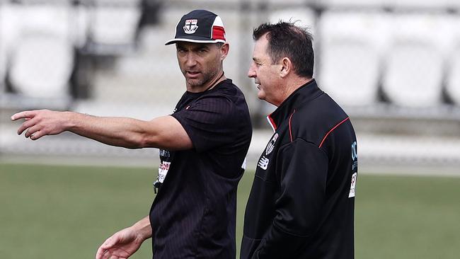 Ross Lyon and assistant coach Corey Enright. Picture: Michael Klein