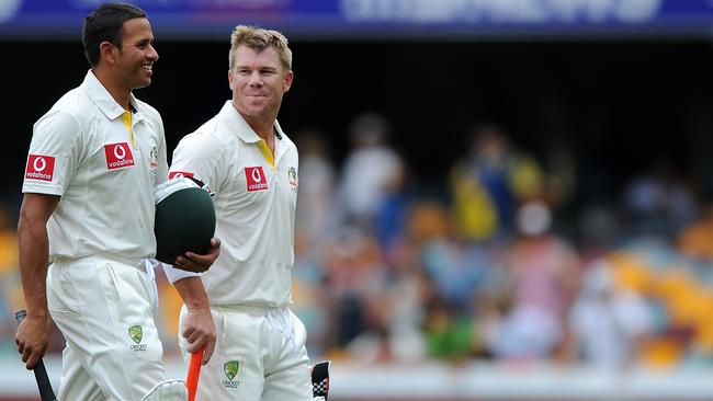 Usman Khawaja and David Warner are set to open for Australia leave the field after day four of the First Test match between Australia and New Zealand at The Gabba on December 4, 2011 in Brisbane, Australia. (Photo by Matt Roberts/Getty Images)